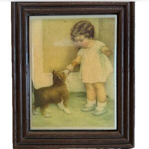 Bessie Pease Gutmann “The Reward” Framed Ceramic Tile Picture W/Description
